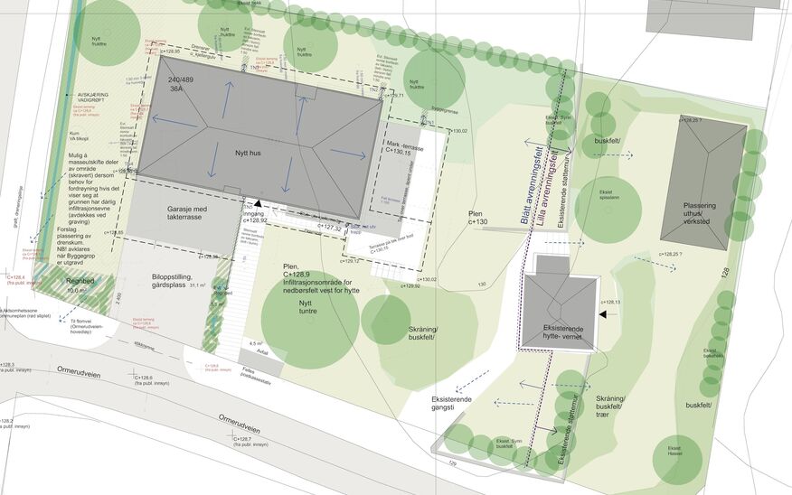 Utomhusplan med tiltak for overvannshåndtering