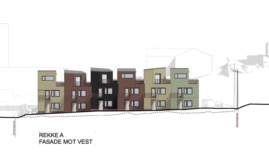 Rekke A, fasade mot øst