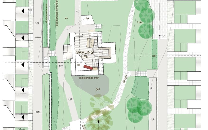 Utsnitt av illustrasjonsplan: Felles uteområde